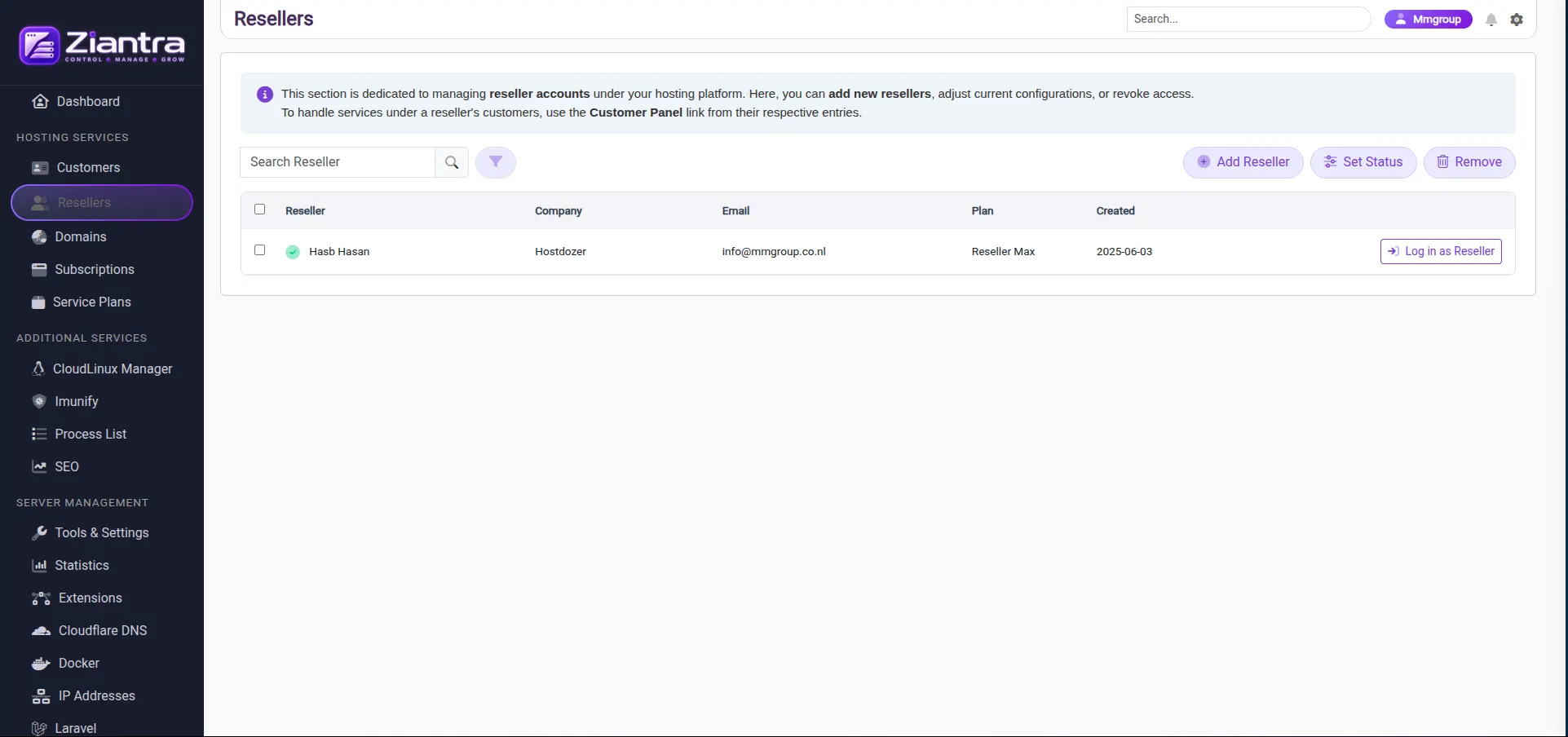 Ziantra account management workspace